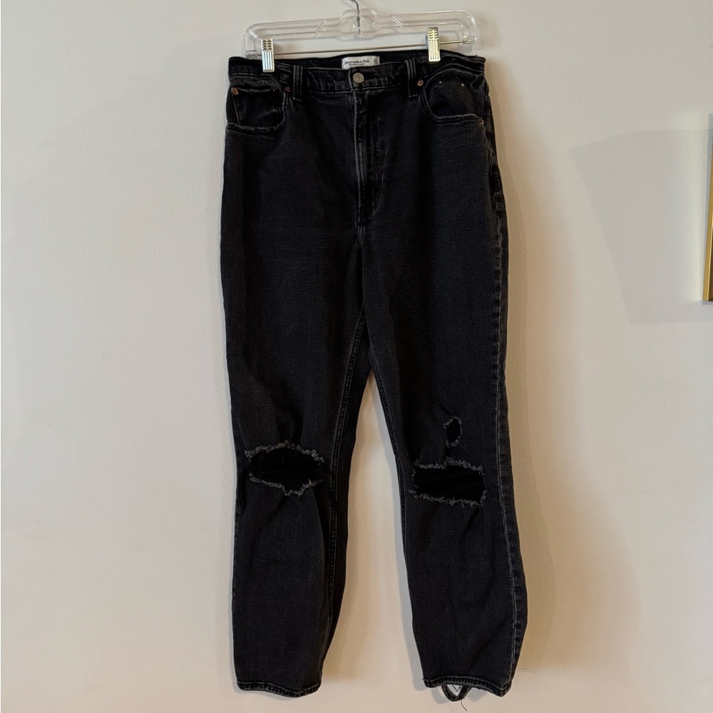 Ultra High Rise Black Straight Leg Distressed Jeans